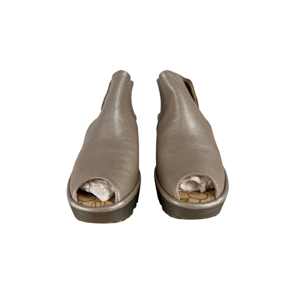 Fly London Yone642 Silver Leather Wedge Sandals Peep Toe EU 36 New in Box 5.5/6 - Picture 3 of 9